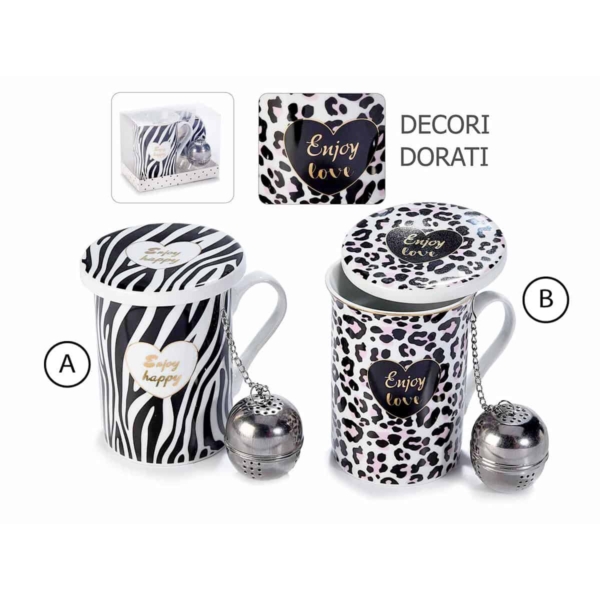 tazza con coperchio design animalier