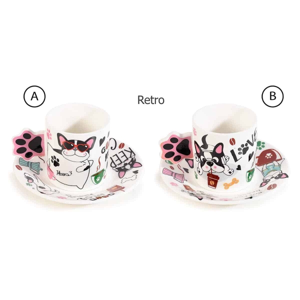 Set 2 tazzine e piattini in porcellana decori "Dog life"